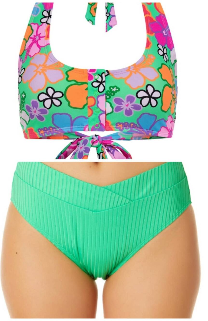 Time and tru Junior green bottoms & Pink & Green Halter Top Bikini XL 15/17